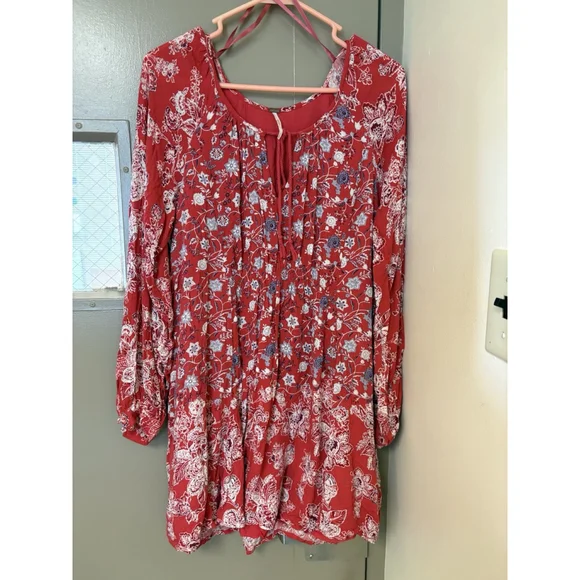 Free People Red Floral Mini Dress - Picture 2 of 10